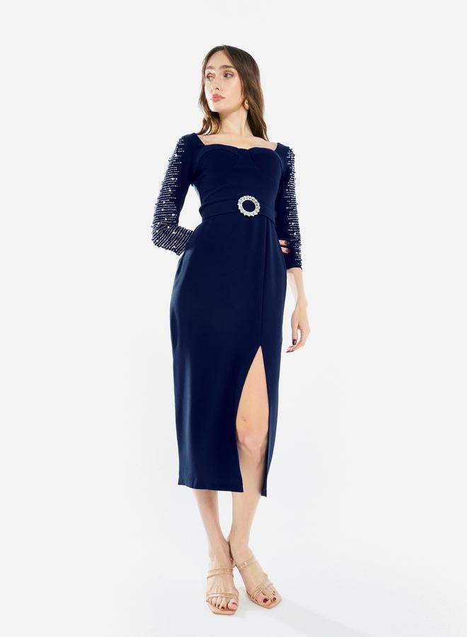 House of Moda Women Embellished Sleeve Midi Dress - Image 2